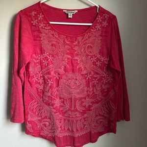 Lucky Brand Size SM Red vintage look embroidered long sleeve tee